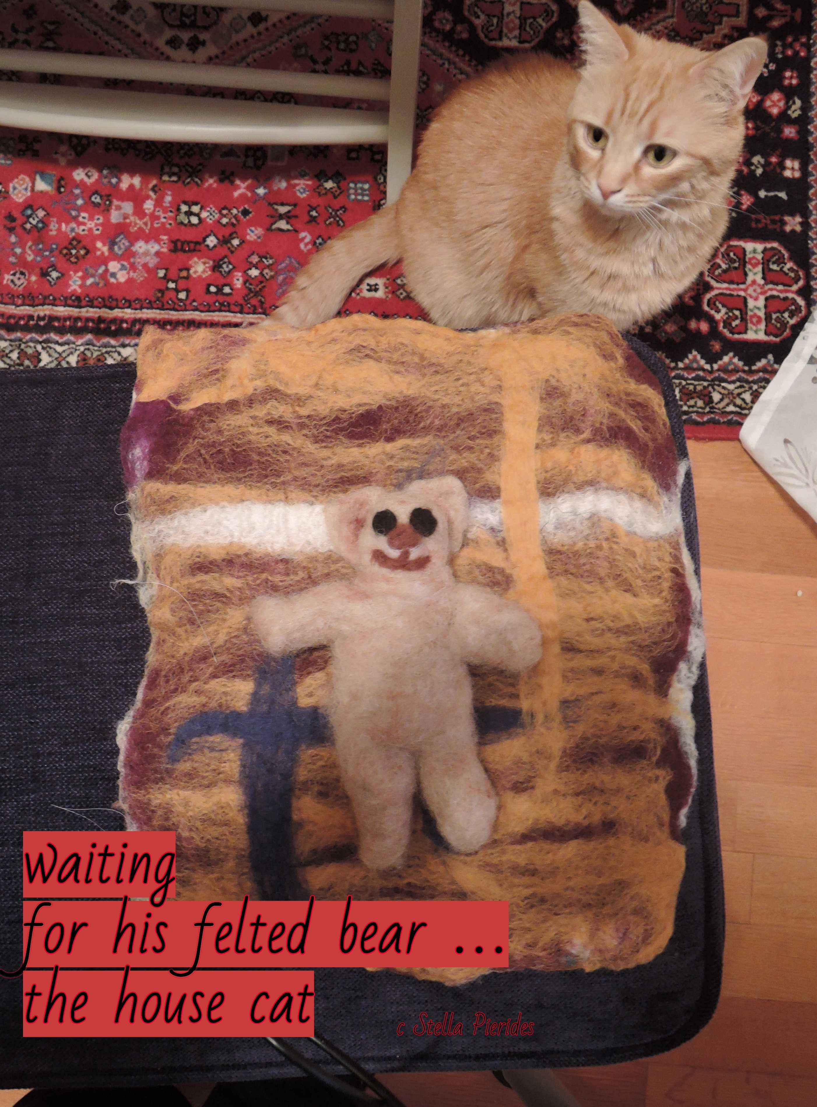 cat,felted bear,haikufeltings,